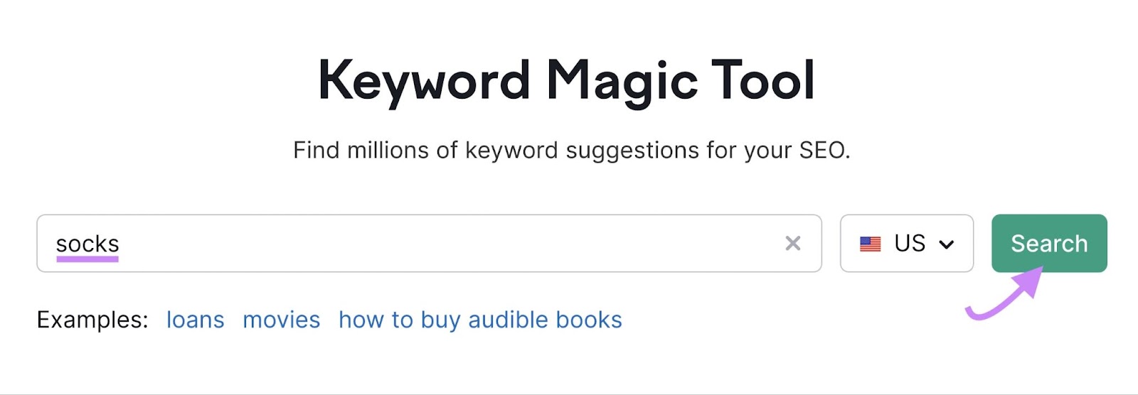 "socks" entered into the Keyword Magic Tool search bar