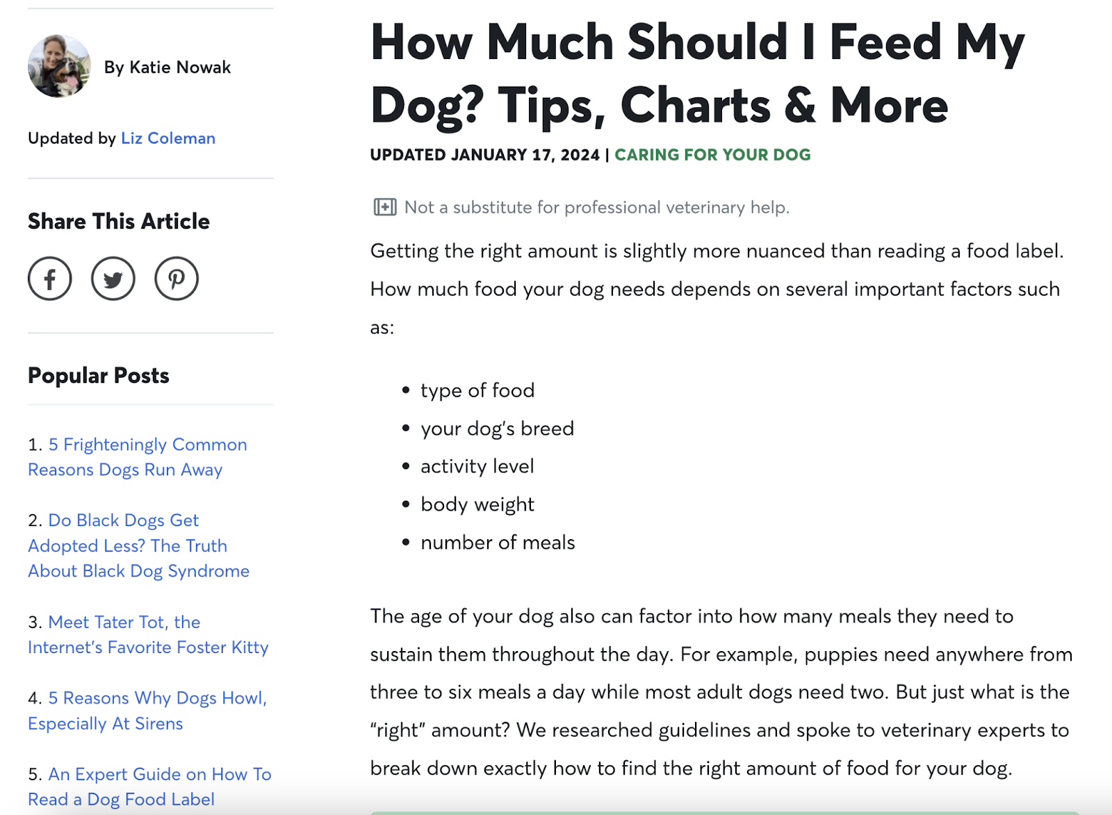 Rover’s dog feeding guide landing page